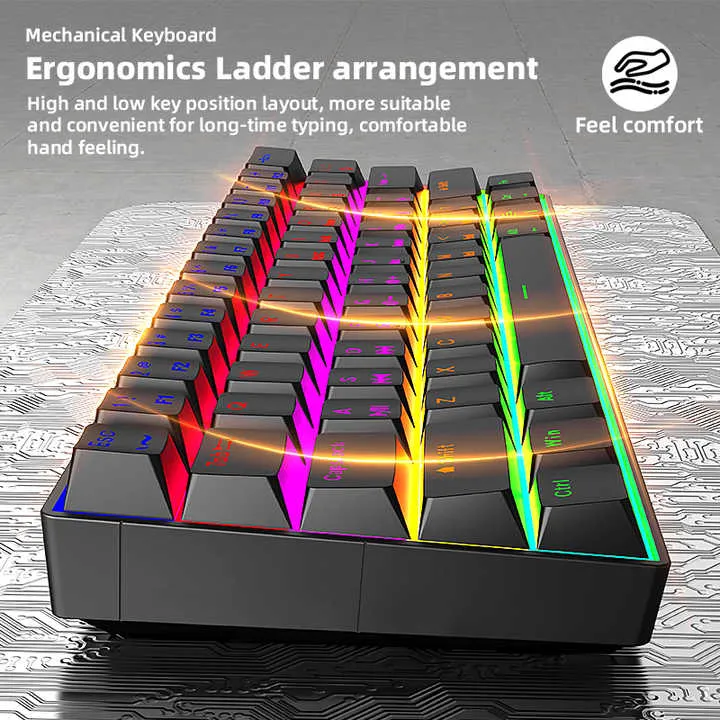 لوحة مفاتيح محمولة للألعاب الميكانيكية بإضاءة . 61 Keys Backlit Mechanical Gaming Keyboard Portable