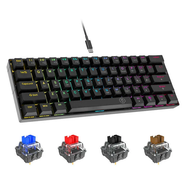 لوحة مفاتيح محمولة للألعاب الميكانيكية بإضاءة . 61 Keys Backlit Mechanical Gaming Keyboard Portable