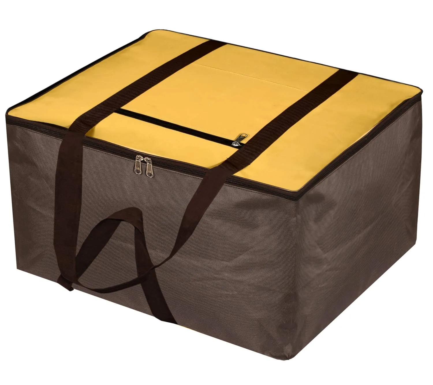 Heart Home Lightweight Foldable Multipurpose Storage bag, Cloth Organiser, Travel Bag With Zippered Closure And Handle (Yellow & Brown)-HS43HEARTH26652