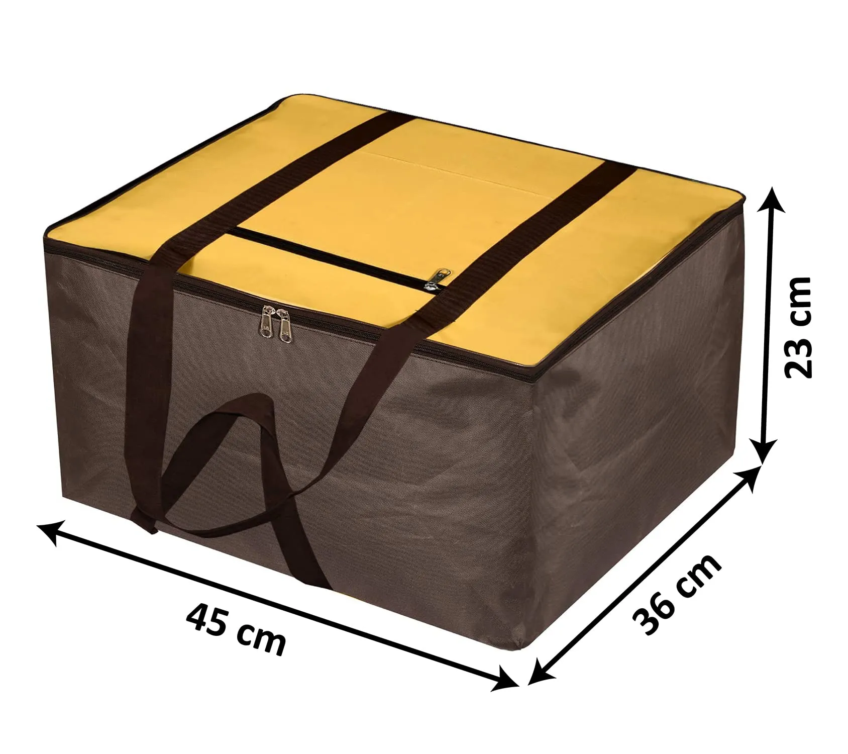 Heart Home Lightweight Foldable Multipurpose Storage bag, Cloth Organiser, Travel Bag With Zippered Closure And Handle (Yellow & Brown)-HS43HEARTH26652