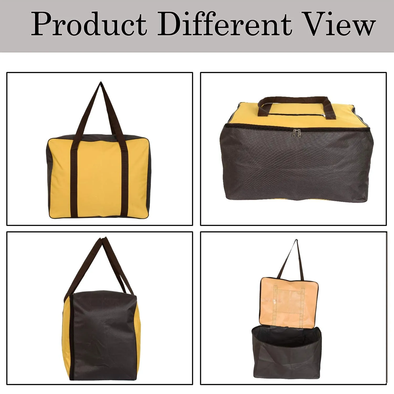 Heart Home Lightweight Foldable Multipurpose Storage bag, Cloth Organiser, Travel Bag With Zippered Closure And Handle (Yellow & Brown)-HS43HEARTH26652