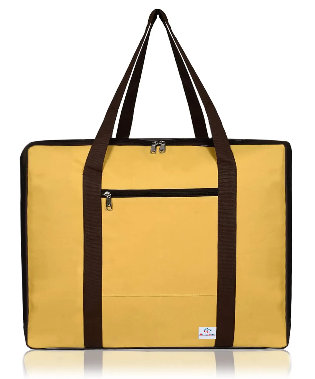 Heart Home Lightweight Foldable Multipurpose Storage bag, Cloth Organiser, Travel Bag With Zippered Closure And Handle (Yellow & Brown)-HS43HEARTH26652
