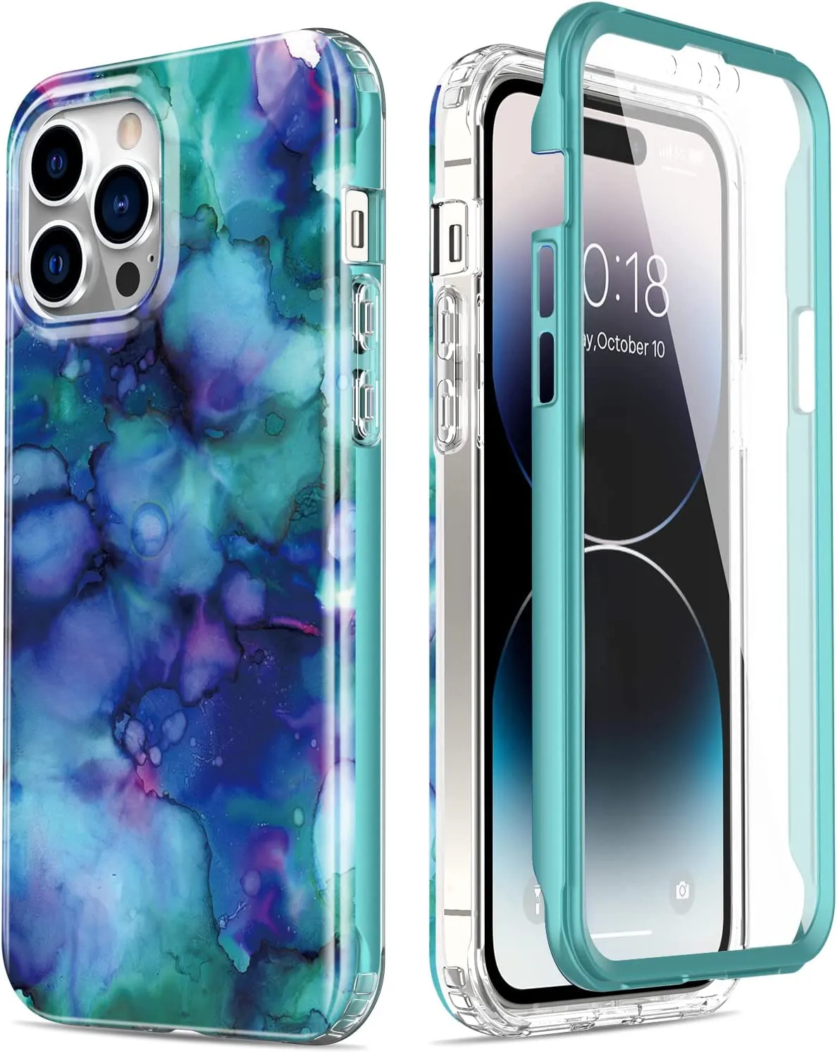 iPhone 14 Pro Case Built-in Screen Protector,Military Grade Rugged Cover Purple Marble