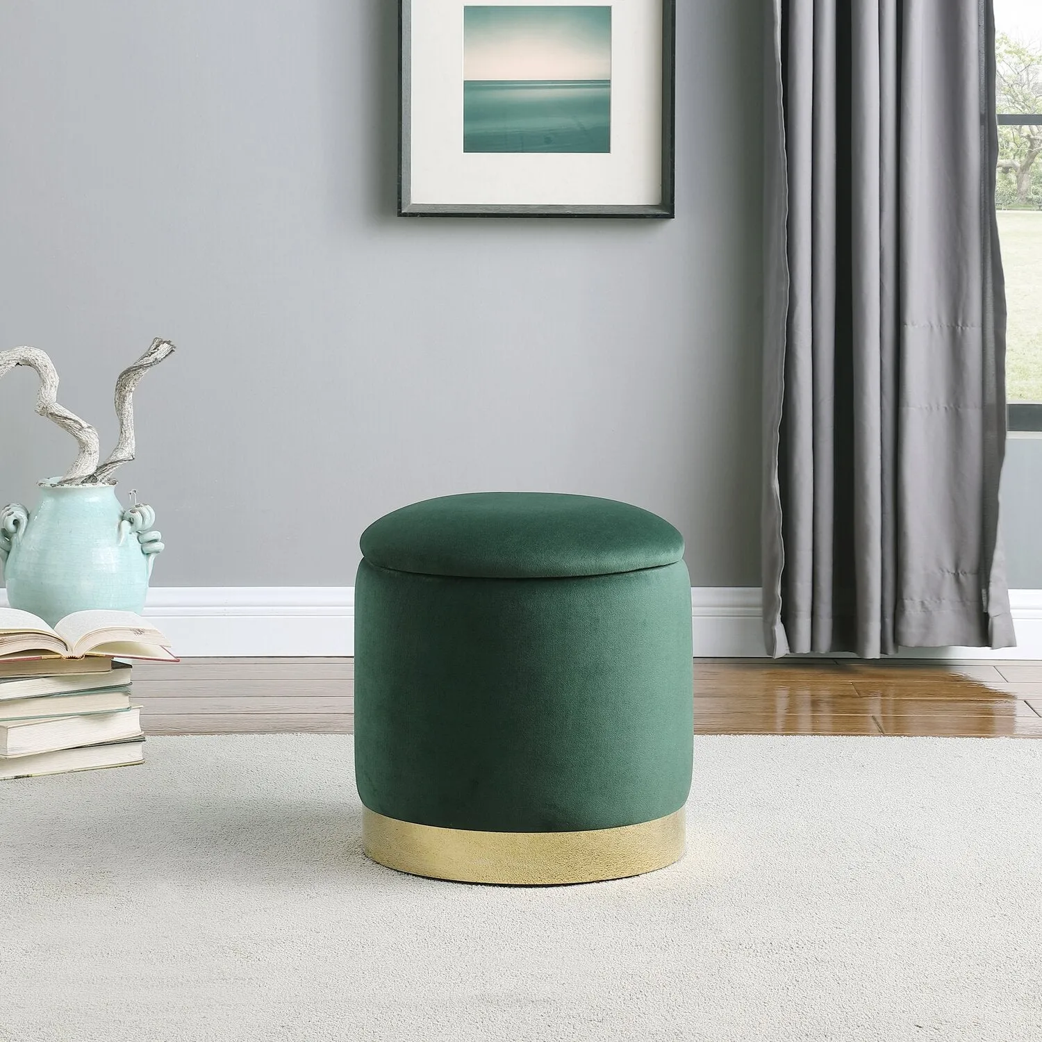 Jahn Velvet Storage Ottoman - Green