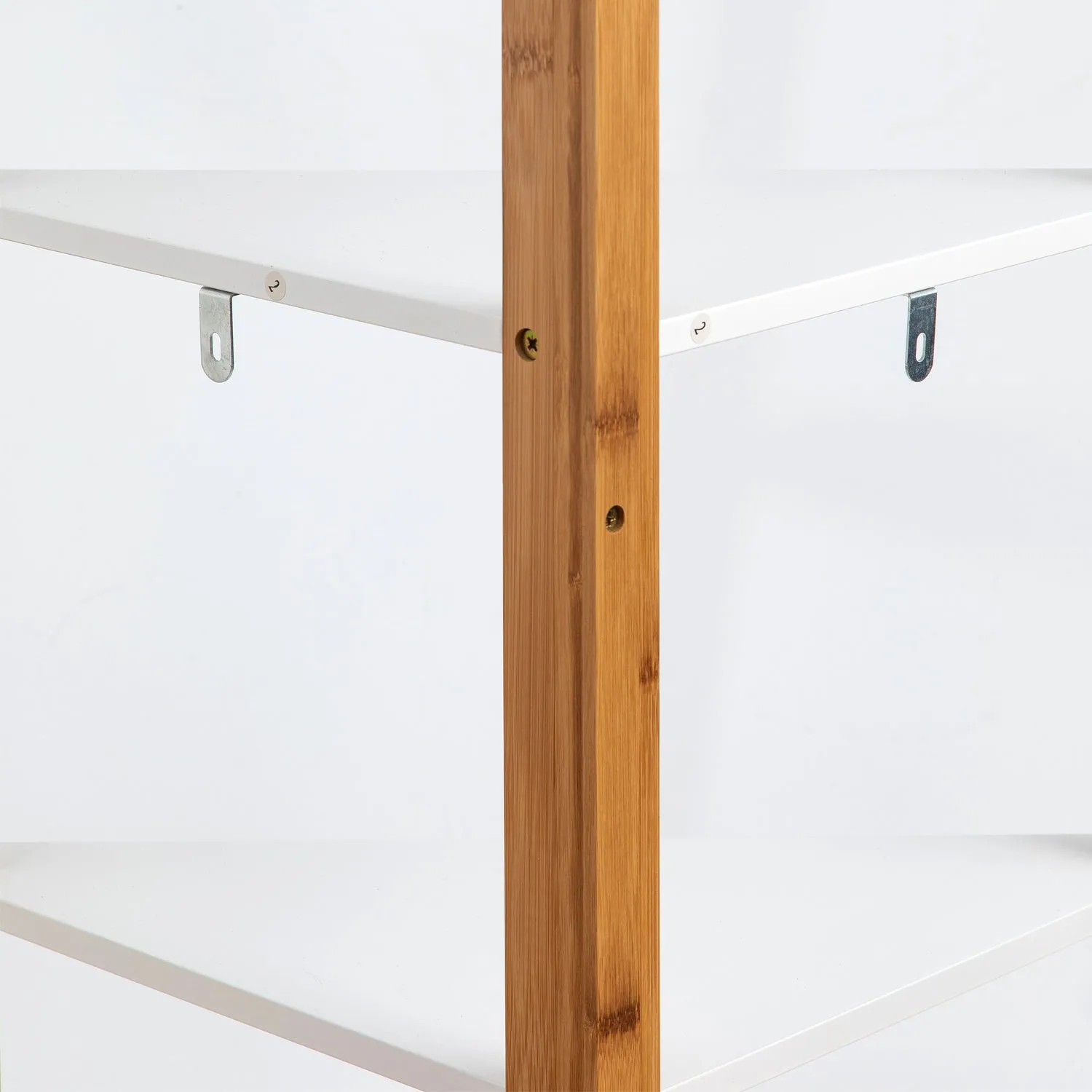 Tess White and Bamboo Floor Corner Shelf Units